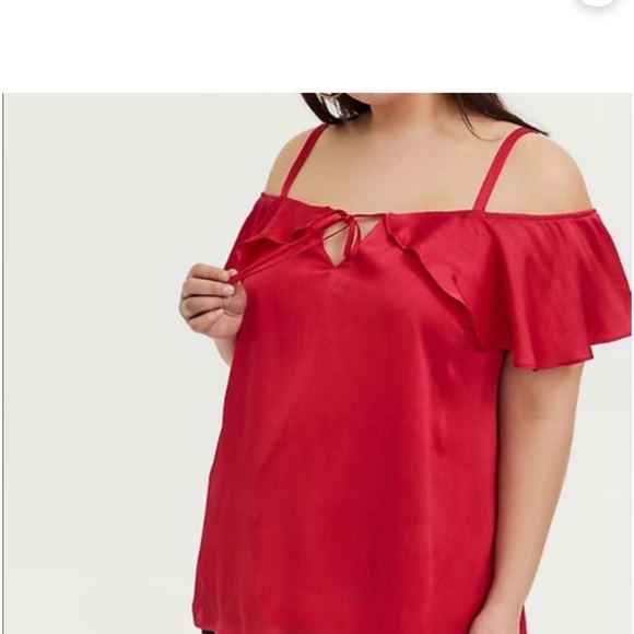 Torrid Red Cold Shoulder Ruffle Blouse - Picture 2 of 6